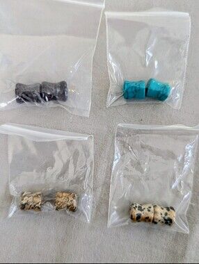 Stone Ear Plugs 8mm Gauge Set Natural Stone Stretch Earrings Lot of 4 Pairs